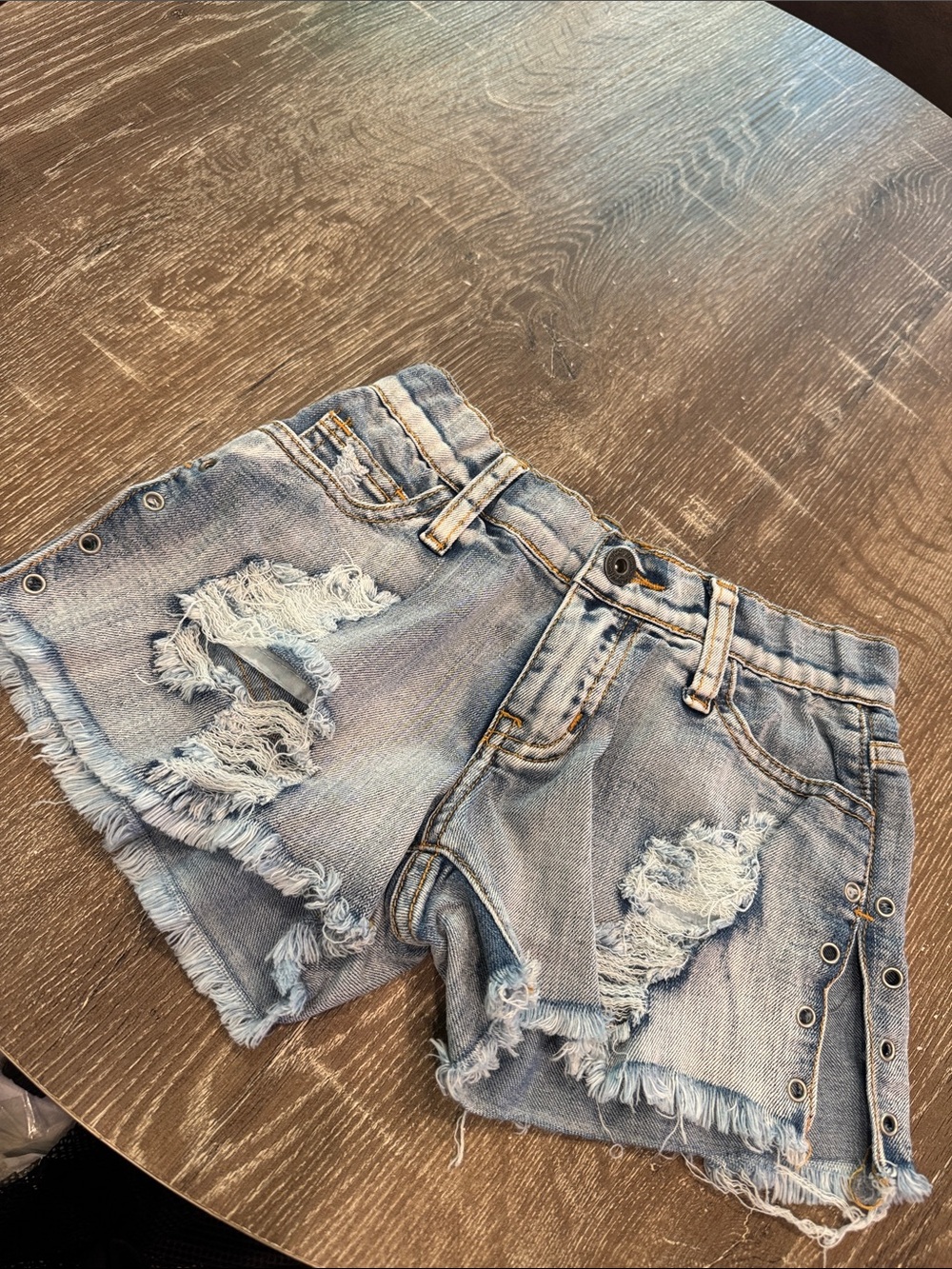 Vintage Havana Light Blue Distressed Denim Kids Shorts